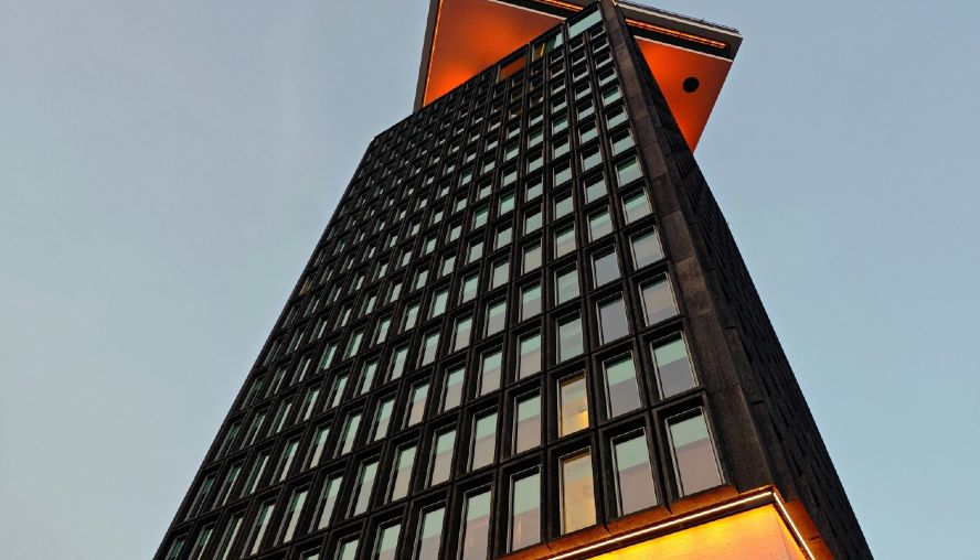 Looking up ata rise rise building