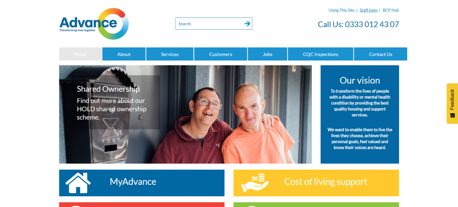 Advance Housing and Support homepage