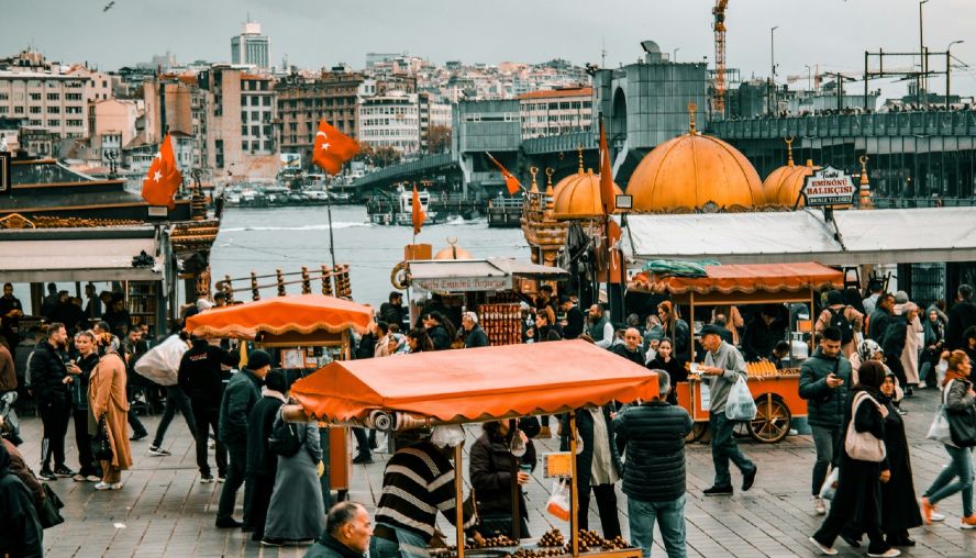 A busy city market scene